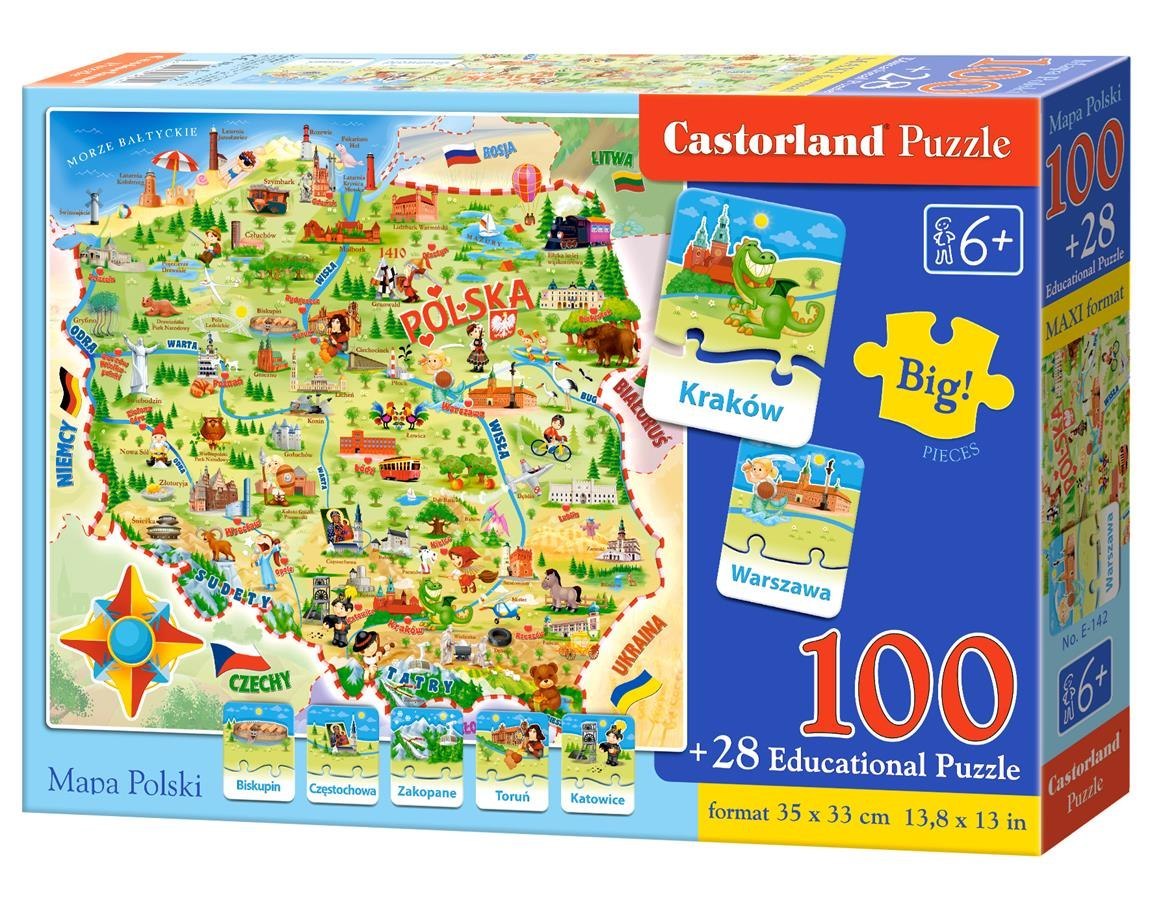 EDUCATIONAL PUZZLES MAP OF POLAND - 100 EL QUIZ CASTORLAND E-142
